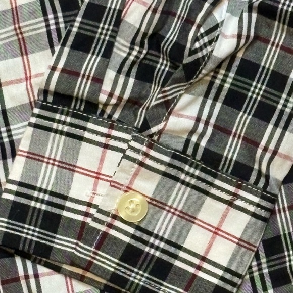 Izod Boy's Casual Plaid Shirt - Black, White, Red - Picture 3 of 6